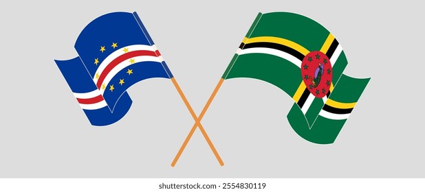 Crossed and waving flags of Cape Verde and Dominica. Vector illustration.
