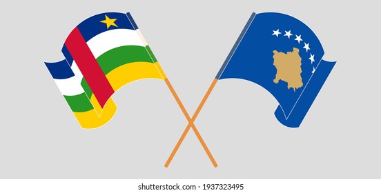 Crossed and waving flags of Central African Republic and Kosovo