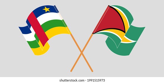 Crossed and waving flags of Central African Republic and Guyana