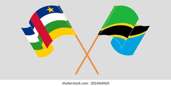 Crossed and waving flags of Central African Republic and Tanzania