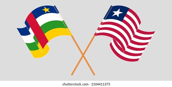 Banderas cruzadas y ondeando banderas de la República Centroafricana y Liberia. Ilustración del vector
