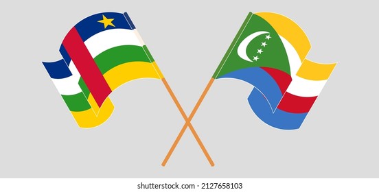 Crossed and waving flags of Central African Republic and Comoros. Vector illustration
