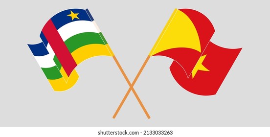 Crossed and waving flags of Central African Republic and Tigray. Vector illustration
