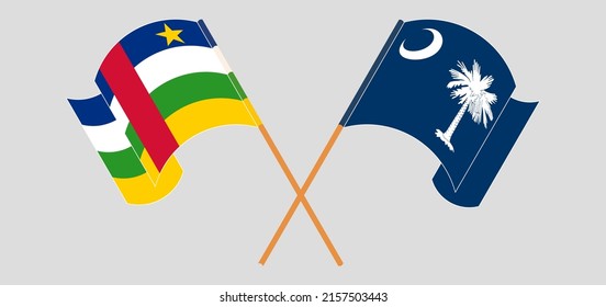 Banderas cruzadas y ondeando banderas de la República Centroafricana y el Estado de Carolina del Sur. Ilustración del vector
