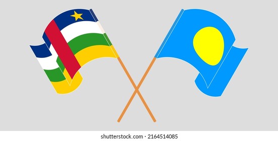 Banderas cruzadas y ondeando banderas de la República Centroafricana y Palau. Ilustración del vector
