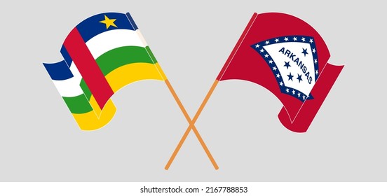 Crossed And Waving Flags Of Central African Republic And The State Of Arkansas. Vector Illustration
