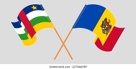 Crossed and waving flags of Central African Republic and Moldova. Vector illustration

