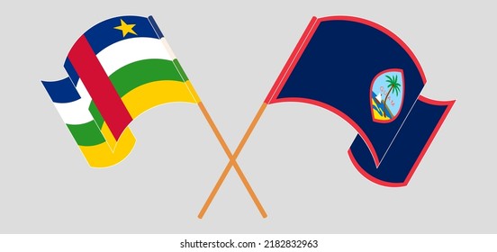 Crossed and waving flags of Central African Republic and Guam. Vector illustration
