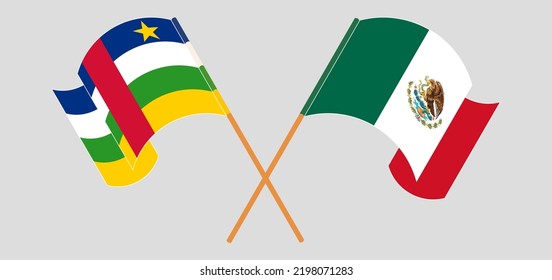Crossed and waving flags of Central African Republic and Mexico. Vector illustration
