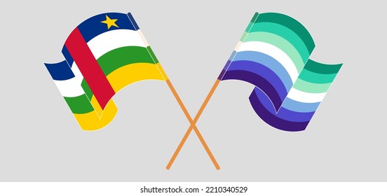 Crossed and waving flags of Central African Republic and gay men pride. Vector illustration
