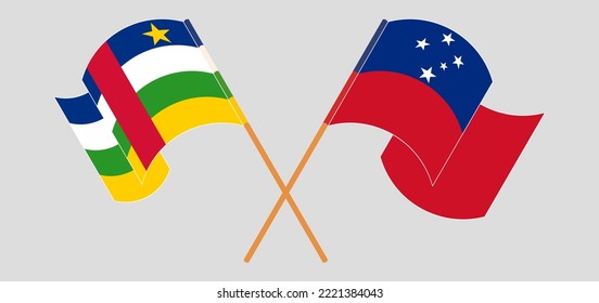 Gekreuzte und wehende Flaggen der Zentralafrikanischen Republik und Samoas. Vektorgrafik
