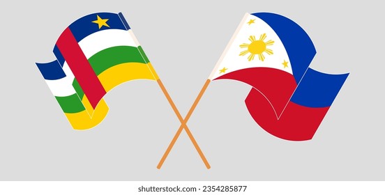 Crossed and waving flags of Central African Republic and the Philippines. Vector illustration
