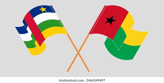 Crossed and waving flags of Central African Republic and Guinea-Bissau. Vector illustration
