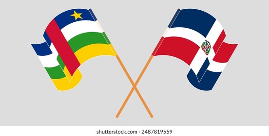 Crossed and waving flags of Central African Republic and Dominican Republic. Vector illustration
