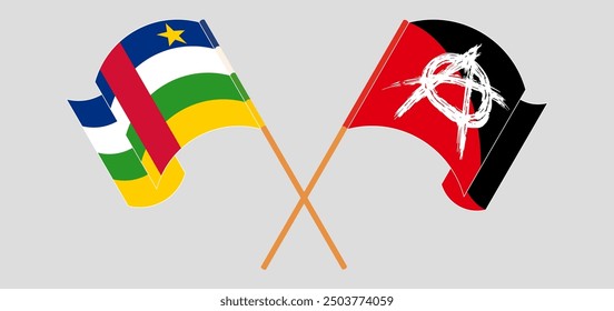 Crossed and waving flags of Central African Republic and Anarchy. Vector illustration
