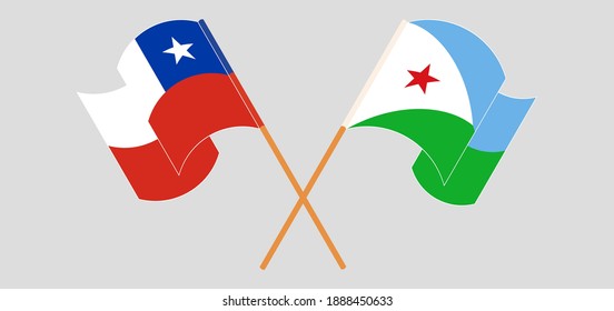 Crossed and waving flags of Chile and Djibouti