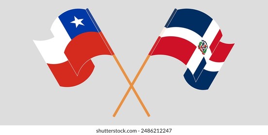 Crossed and waving flags of Chile and Dominican Republic. Vector illustration
