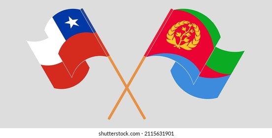Crossed and waving flags of Chile and Eritrea. Vector illustration
