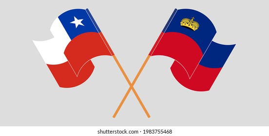 Crossed and waving flags of Chile and Liechtenstein