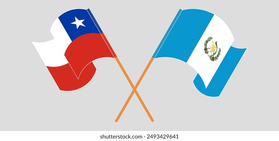 Crossed and waving flags of Chile and Republic of Guatemala. Vector illustration
