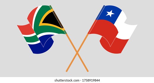 Crossed and waving flags of Chile and the RSA