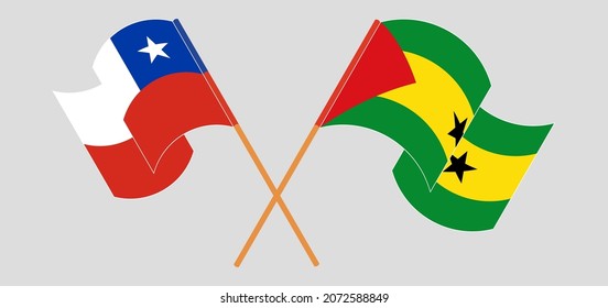 Crossed and waving flags of Chile and Sao Tome and Principe