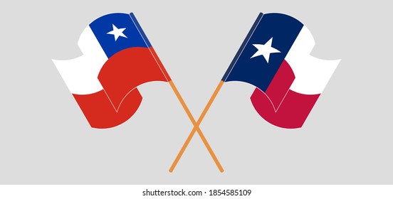 Crossed and waving flags of Chile and the State of Texas