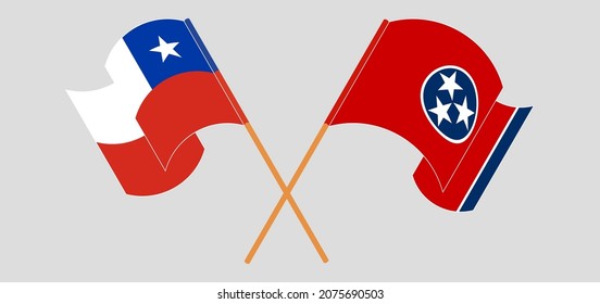Crossed and waving flags of Chile and The State of Tennessee. Vector illustration
