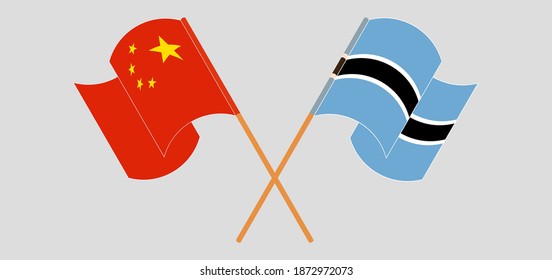 Crossed and waving flags of China and Botswana