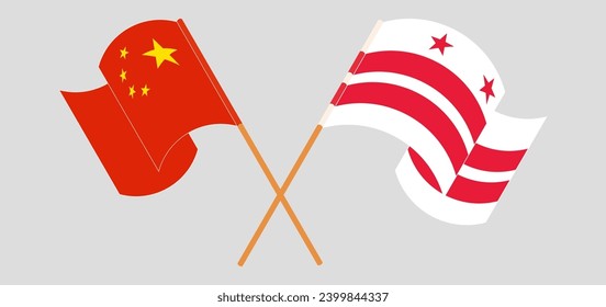 Crossed and waving flags of China and District of Columbia. Vector illustration
