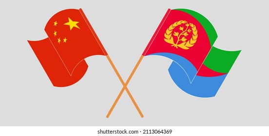 Cruzaron y ondearon banderas de China y Eritrea. Ilustración del vector
