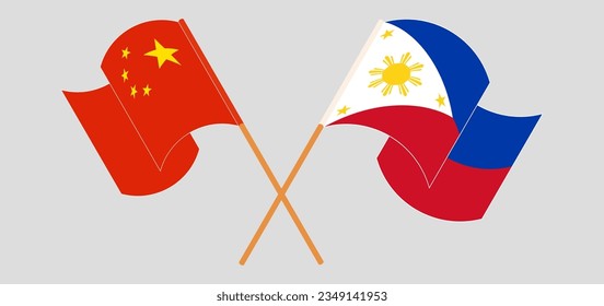 Crossed and waving flags of China and the Philippines. Vector illustration
