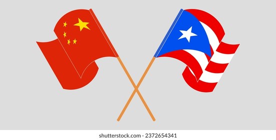 Crossed and waving flags of China and Puerto Rico. Vector illustration
