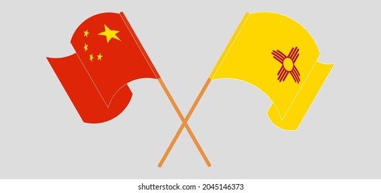 Crossed and waving flags of China and the State of New Mexico