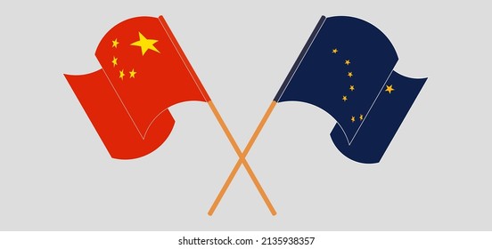 Crossed and waving flags of China and the State of Alaska. Vector illustration
