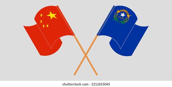 Crossed and waving flags of China and The State of Nevada. Vector illustration
