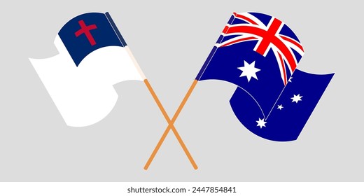 Crossed and waving flags of christianity and Australia. Vector illustration
