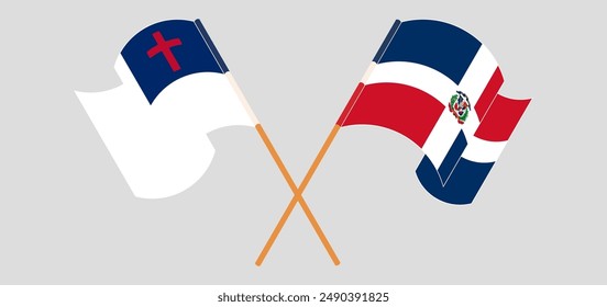 Crossed and waving flags of christianity and Dominican Republic. Vector illustration
