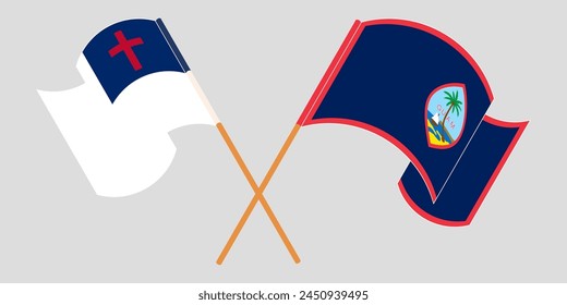 Crossed and waving flags of christianity and Guam. Vector illustration
