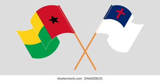 Crossed and waving flags of christianity and Guinea-Bissau. Vector illustration
