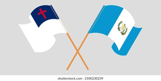 Crossed and waving flags of christianity and Republic of Guatemala. Vector illustration
