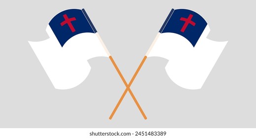 Cruzada y ondeando banderas del cristianismo. Ilustración vectorial
