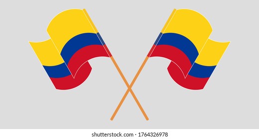 Banderas cruzadas y ondeando banderas de Colombia