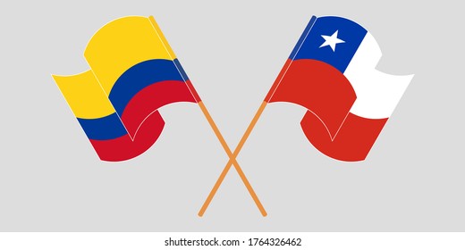 Crossed and waving flags of Colombia and Chile