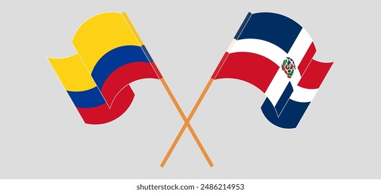 Crossed and waving flags of Colombia and Dominican Republic. Vector illustration
