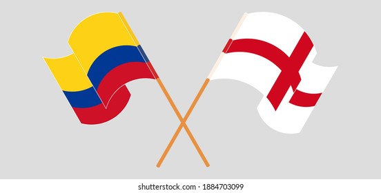 Crossed and waving flags of Colombia and England