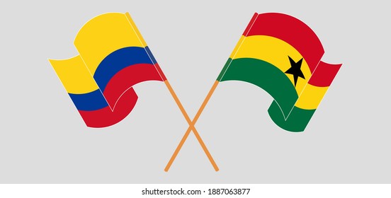 Crossed and waving flags of Colombia and Ghana