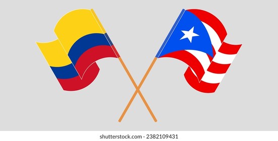 Crossed and waving flags of Colombia and Puerto Rico. Vector illustration

