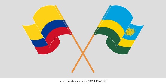 Crossed and waving flags of Colombia and Rwanda