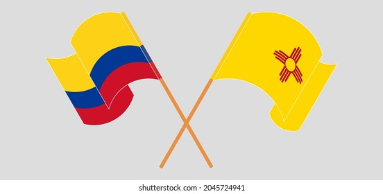 Crossed and waving flags of Colombia and the State of New Mexico